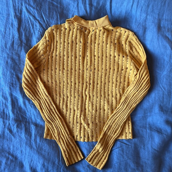 Rachel Comey Bright Golden Yellow Knit Polo with Cut Outs Size Medium - Picture 3 of 3